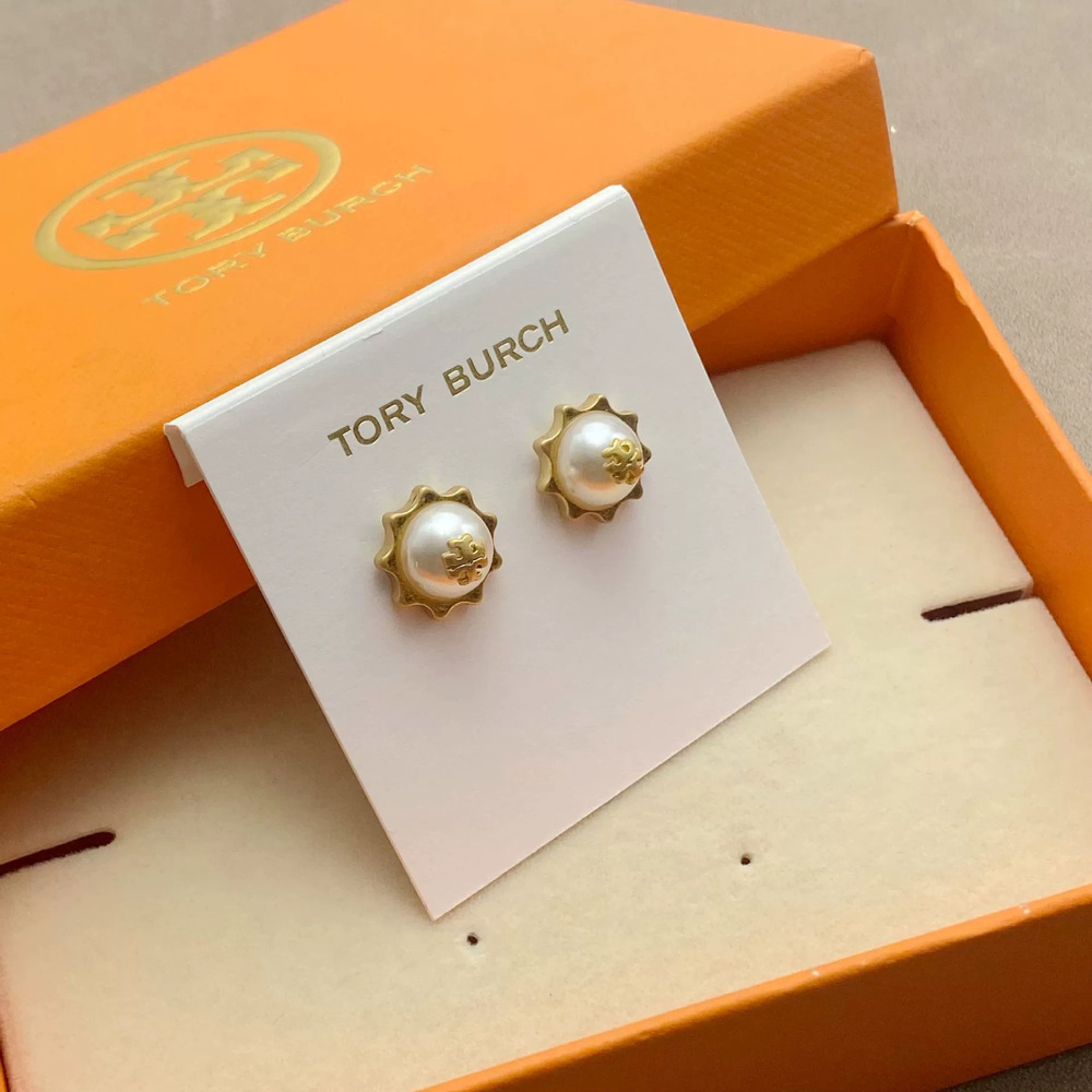 Tory Burch Matte Gold Pearl Gold Gear Earrings
